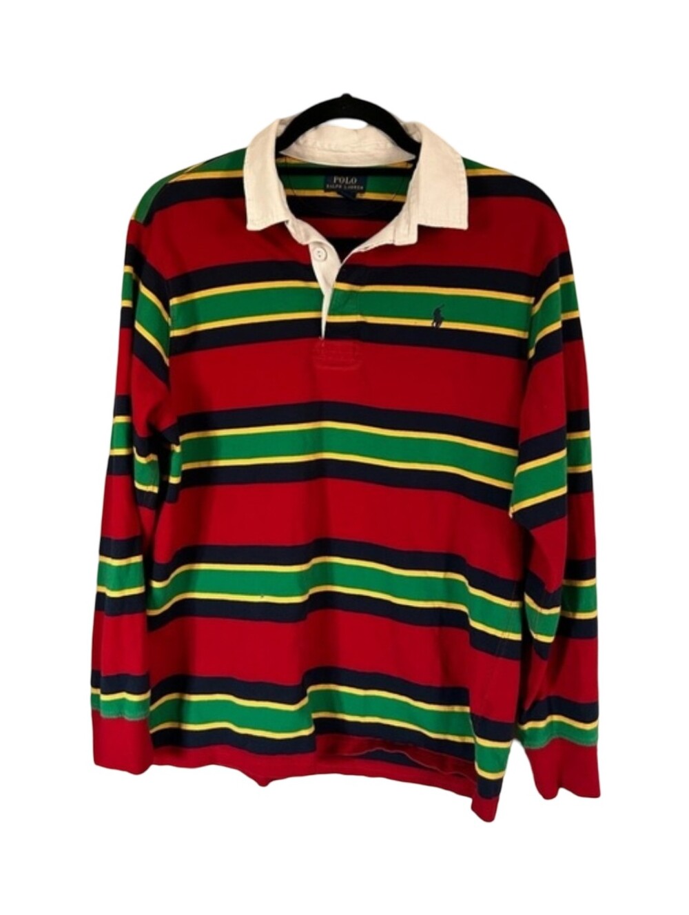 Polo by Ralph Lauren Red, Green, Yellow & Navy Striped Rugby Shirt